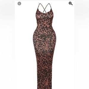 Shape Brown Leopard Print Slinky Cowl Neck Maxi Dress